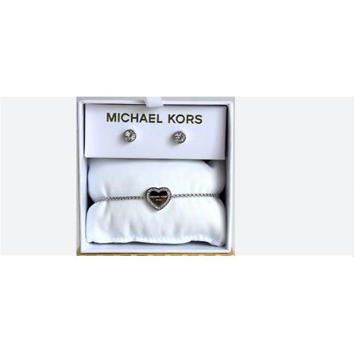 Michael Kors Gift Set Silver Heart Slider Bracelet Crystal Earrings MKJ7712040