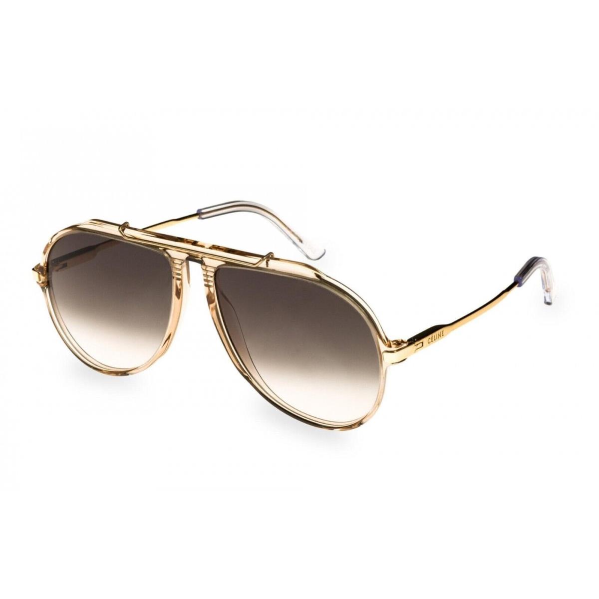 Celine CL40025I 39B Crystal Light Brown Distressed Gold Aviator Sunglasses Italy
