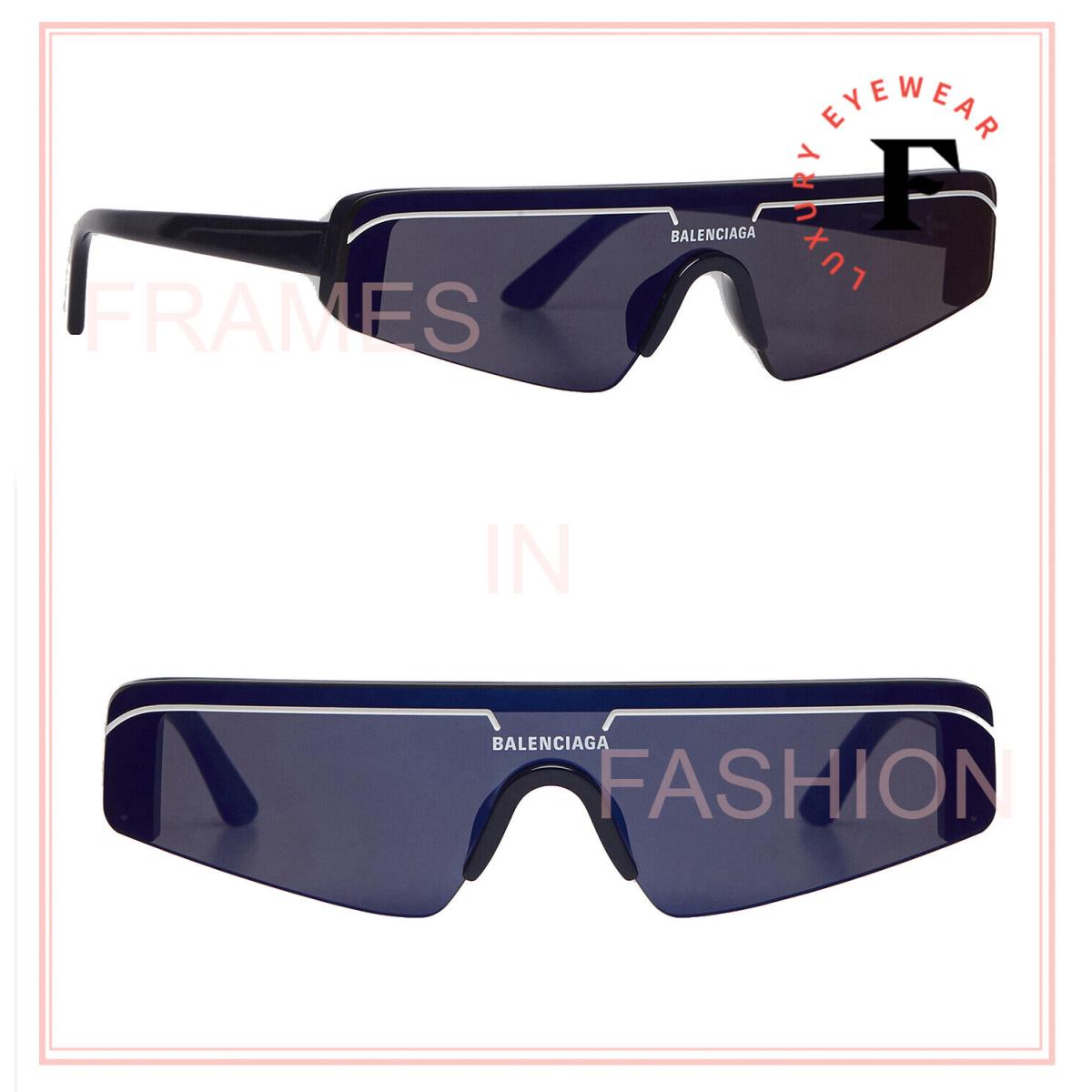 Balenciaga Ski 0003 Navy Blue Mirrored Slim Fashion Shield Sunglasses BB0003S