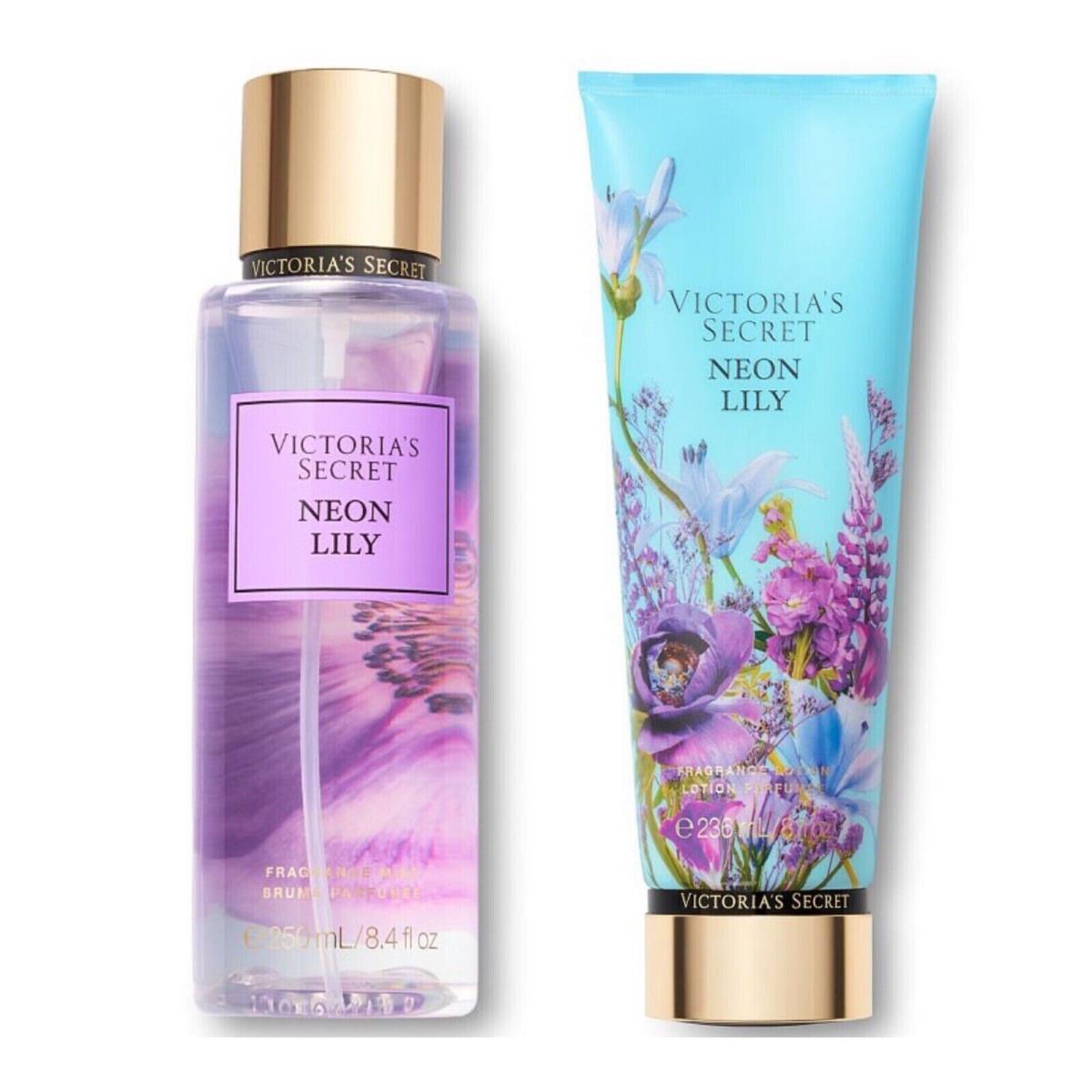 Victorias Secret Neon Lily Lotion Fragrance Body Mist Set Spray 8.4