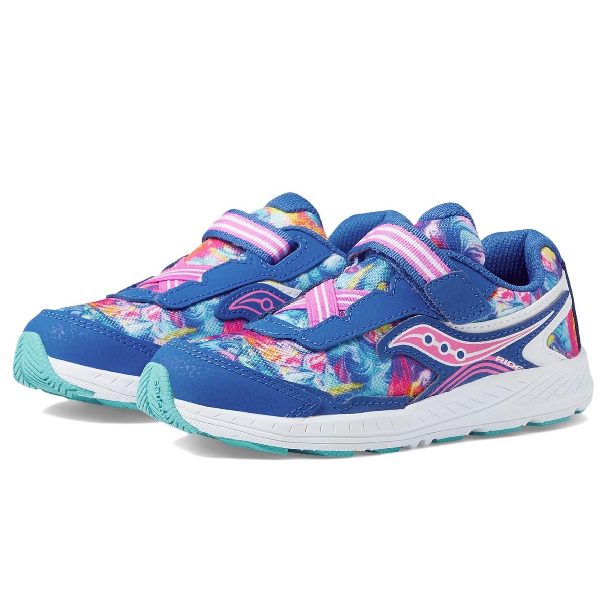 Girl`s Shoes Saucony Kids Ride 10 Jr Toddler/little Kid Blue/Swirl