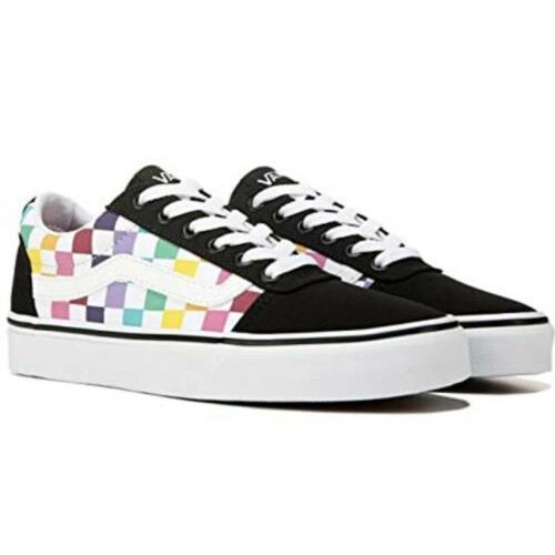Women s Size 11 Vans Ward Low Top Skate Shoe Sneaker Rainbow Checkered Lace Up - Multicolor