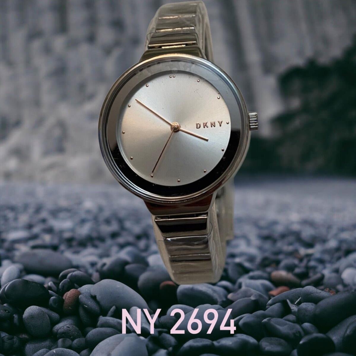 Dkny NY 2694 Women`s Astoria Three-hand Watch - Dial: White, Band: Silver, Bezel: Silver