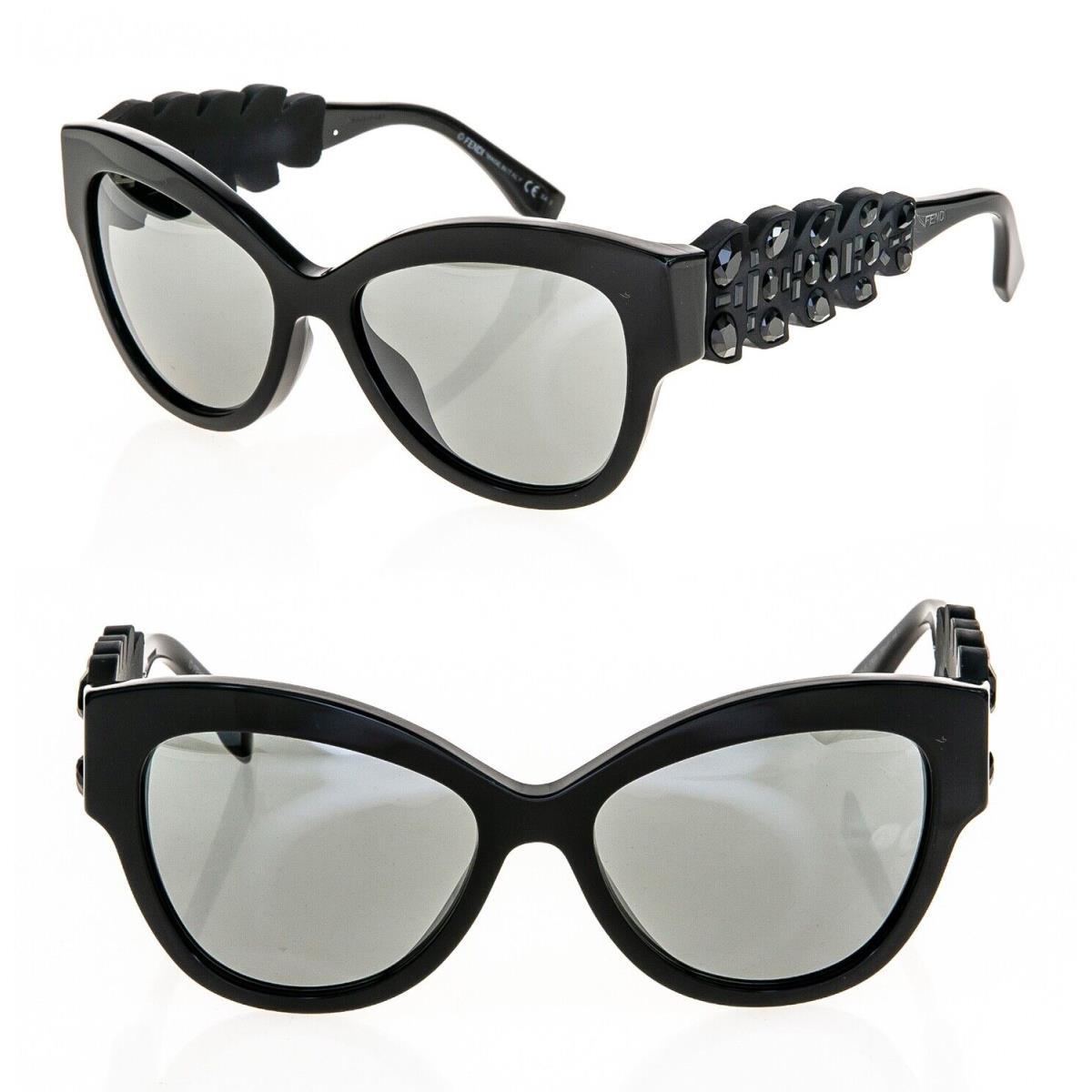 Fendi 0139 Crocco Crystal FF0139S Black Rubber Mirrored Sunglasses Round Runway