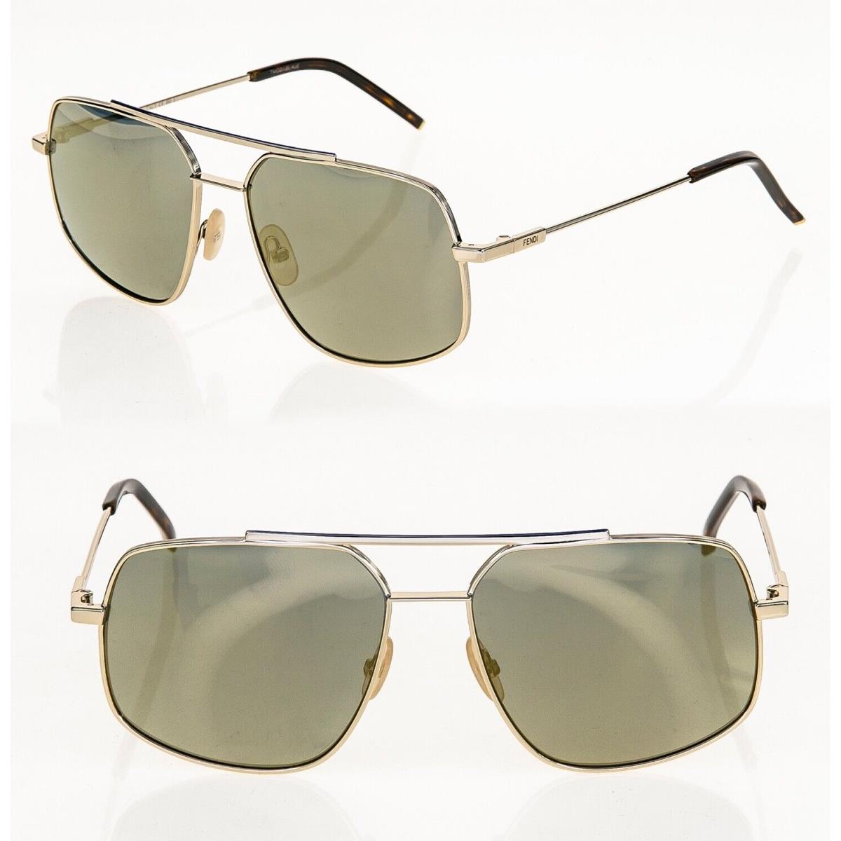 Fendi Air FFM0007S Gold Mirrored Navigator Metal Aviator Sunglasses 0007 Men