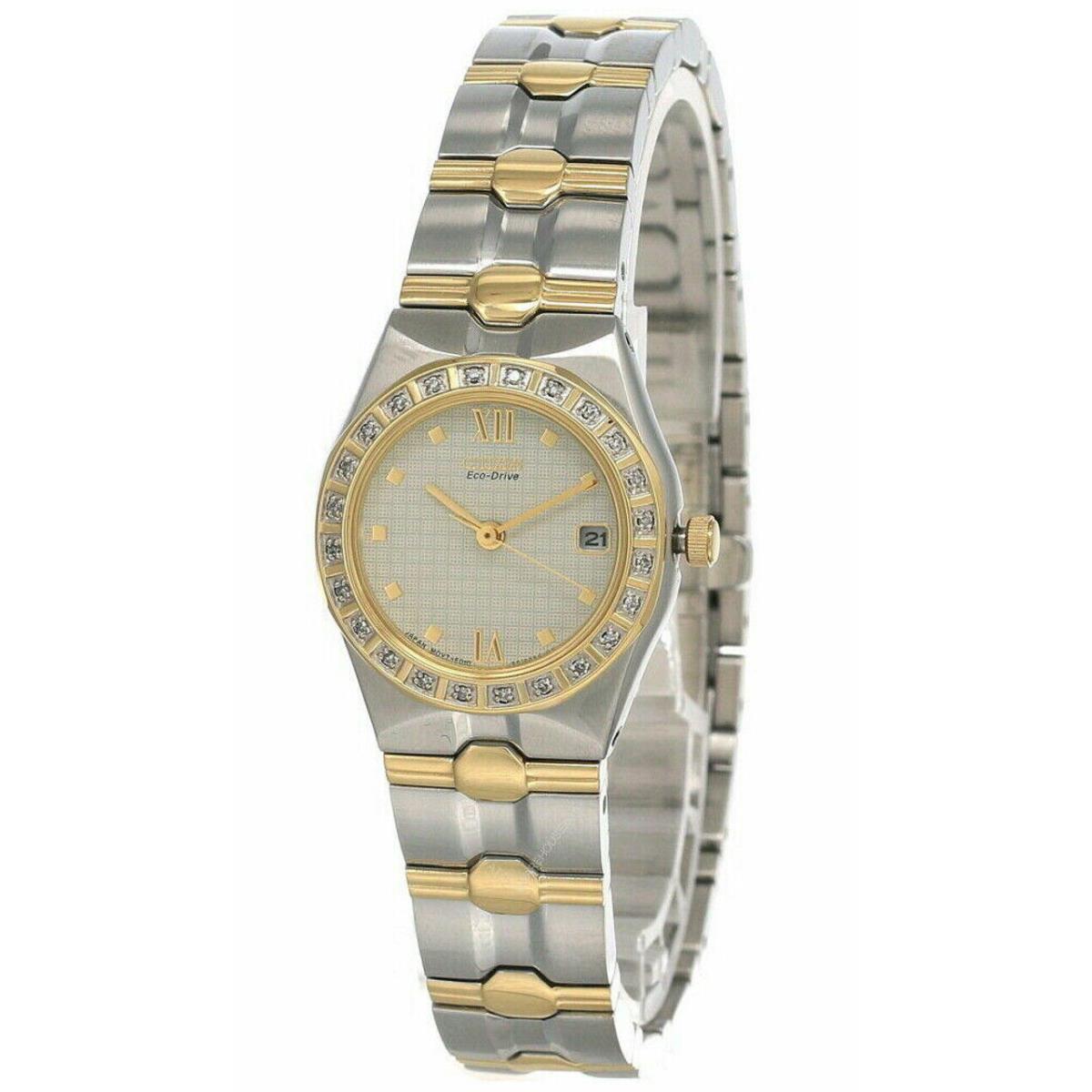 Citizen Eco Drive Cream Dial 2-Tone Women`s Watch EW0484-59A