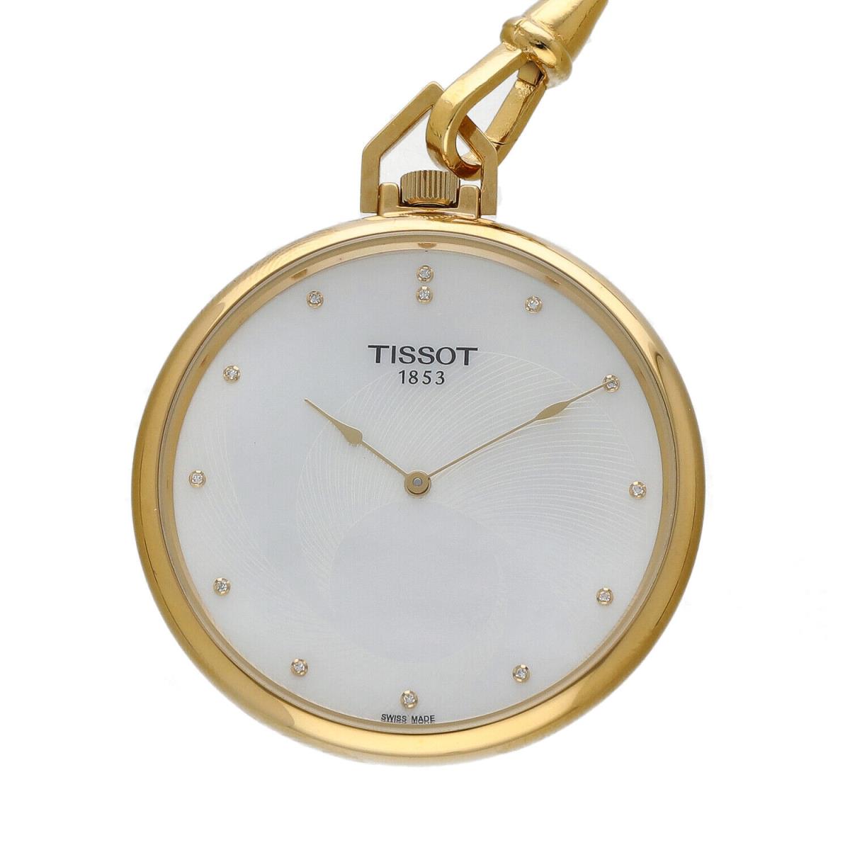 Tissot T82.4.502.76 Mother of Pearl Diamond Dial Gold Tone Quartz Pocket Watch - Dial:
