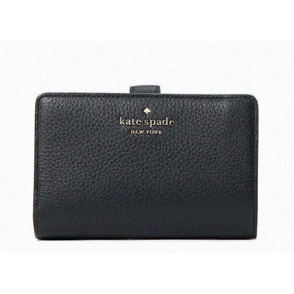 New Kate Spade Leila Medium Compact Bifold Wallet Black - Black