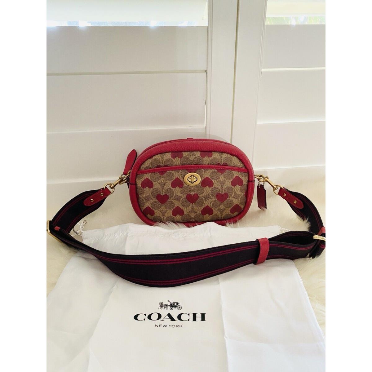 Coach Coated Canvas Leather Signature Heart Print Camera Bag