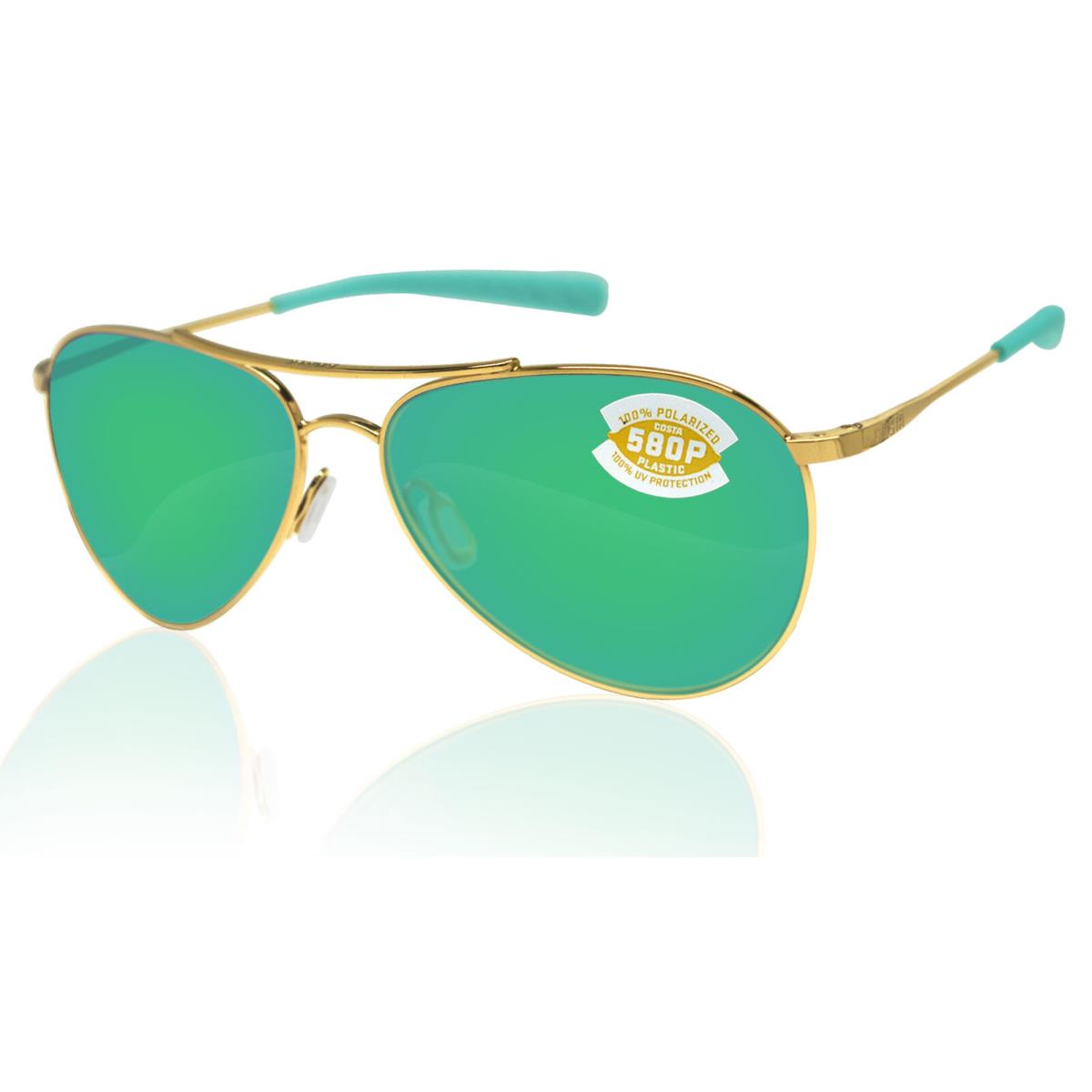 Costa Del Mar Piper Shiny Gold Frame Green Mirror 580 Plastic Polarized Lens