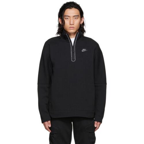Nike Men Solid Black Sportswear Half-zip Stand Collar Sweatshirt Activewear