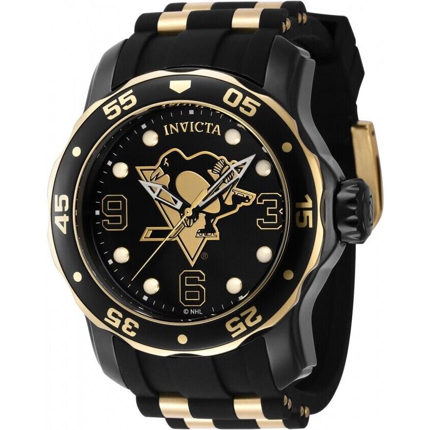 Invicta 42322 Nhl 48MM Men`s Nhl Penguins Polyurethane Stainless Steel Watch - Dial: Black, Band: #N/A