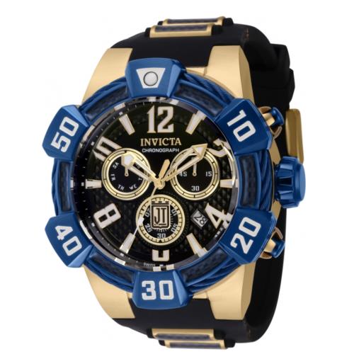 Invicta JT Men`s 52mm Carbon Fiber Jason Taylor Swiss Chronograph Watch 40444 - Dial: Black, Band: Black, Bezel: Blue