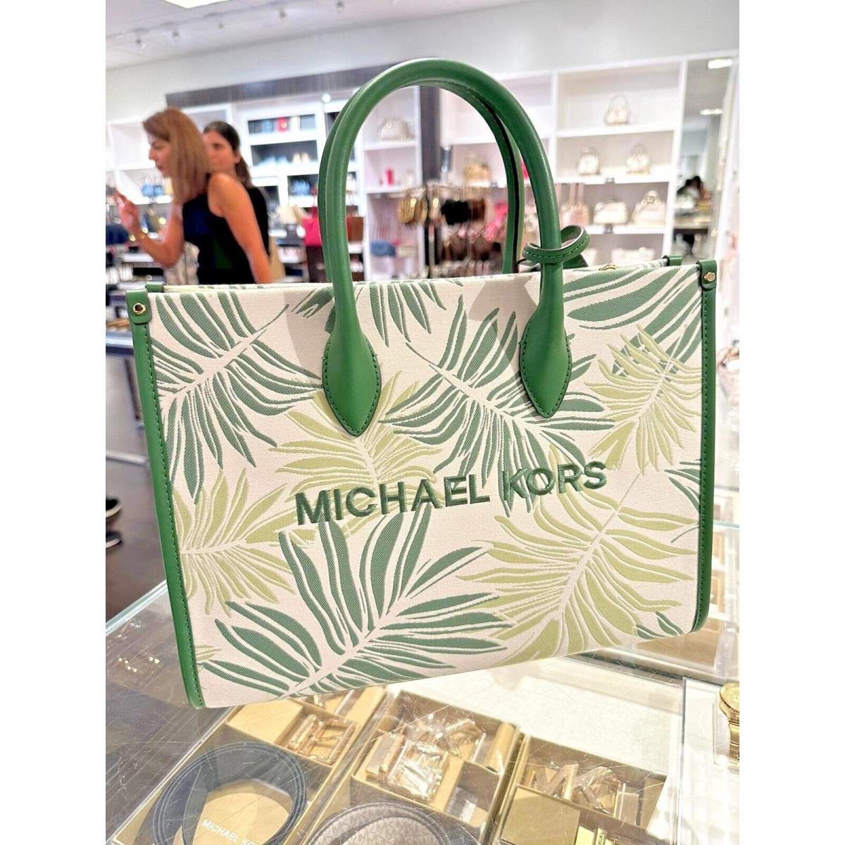 Michael Kors Mirella Women Medium Leather or Pvc Shoulder Tote Bag Handbag Purse FERN GREEN MULTI