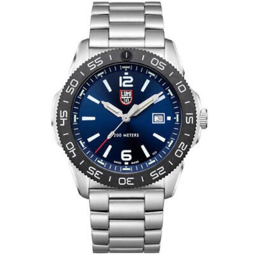 Luminox Men`s Watch Pacific Diver Swiss Quartz Blue Dial Silver Bracelet 3123