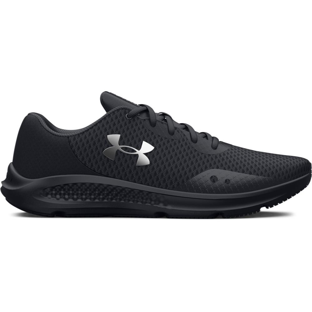 Under Armour 3024889 Womens UA Charged Pursuit 3 Training Running Athletic Shoes Black/Metallic Silver