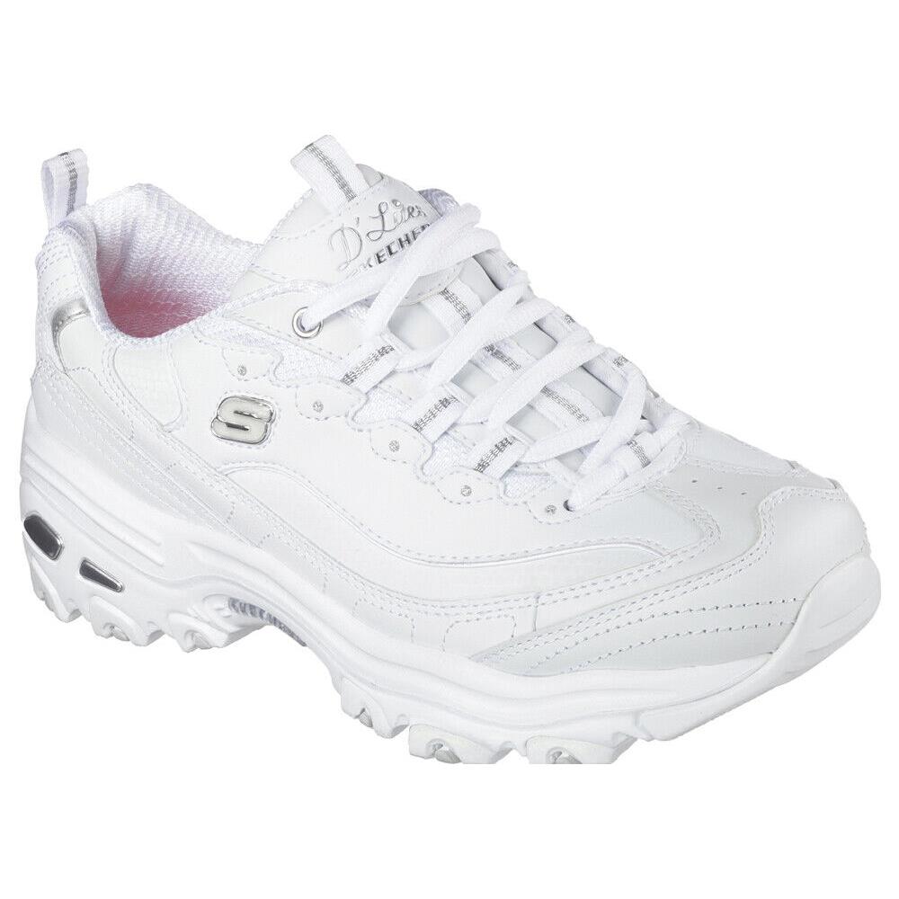 Womens Skechers Sport D`lites Fresh Start White/silver Leather Shoes
