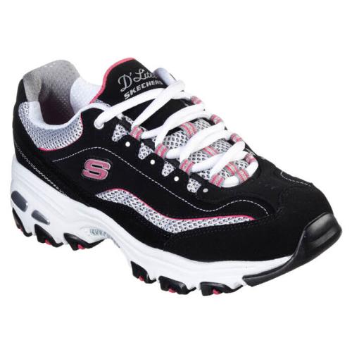 Womens Skechers Sport D`lites Life Saver Black White Pink Leather Shoes