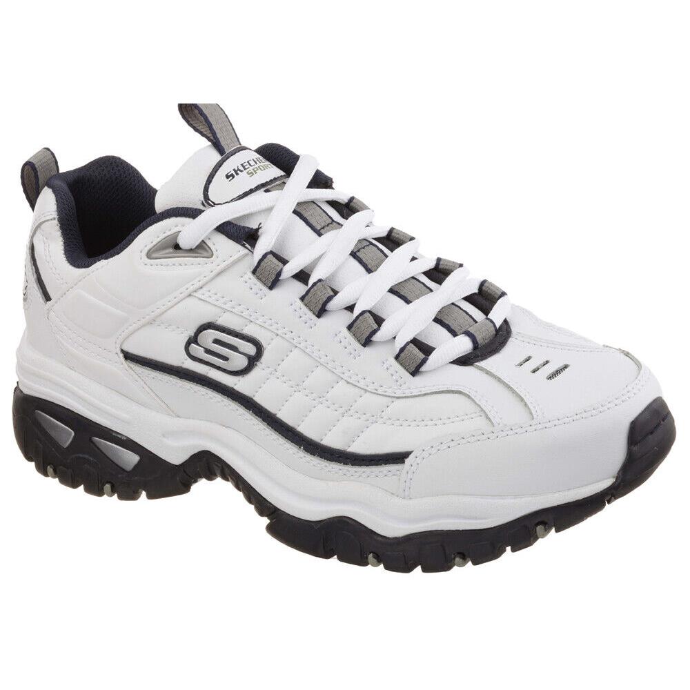 Mens Skechers Energy After Burn Athletic White Navy Leather Shoes - White , Navy/White Manufacturer