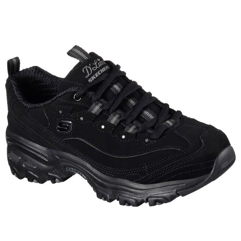 Womens Skechers Sport D`lites Play ON Black Leather Shoes