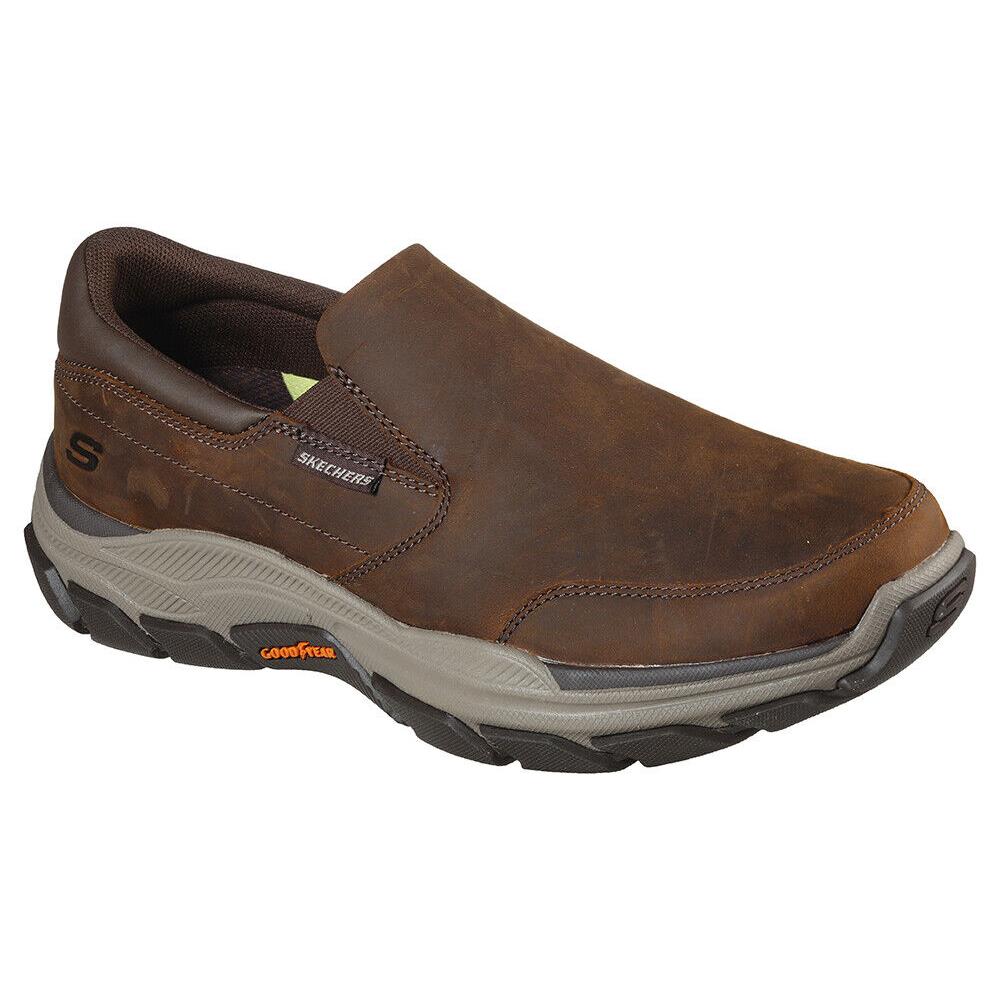 Mens Skechers Respected Calum Slip ON Brown Leather Shoes