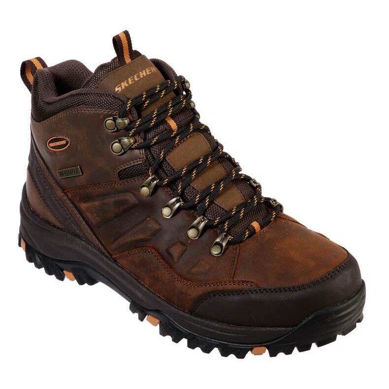 Mens Skechers Relment Traven Mid Waterproof Hiker Brown Leather Shoes