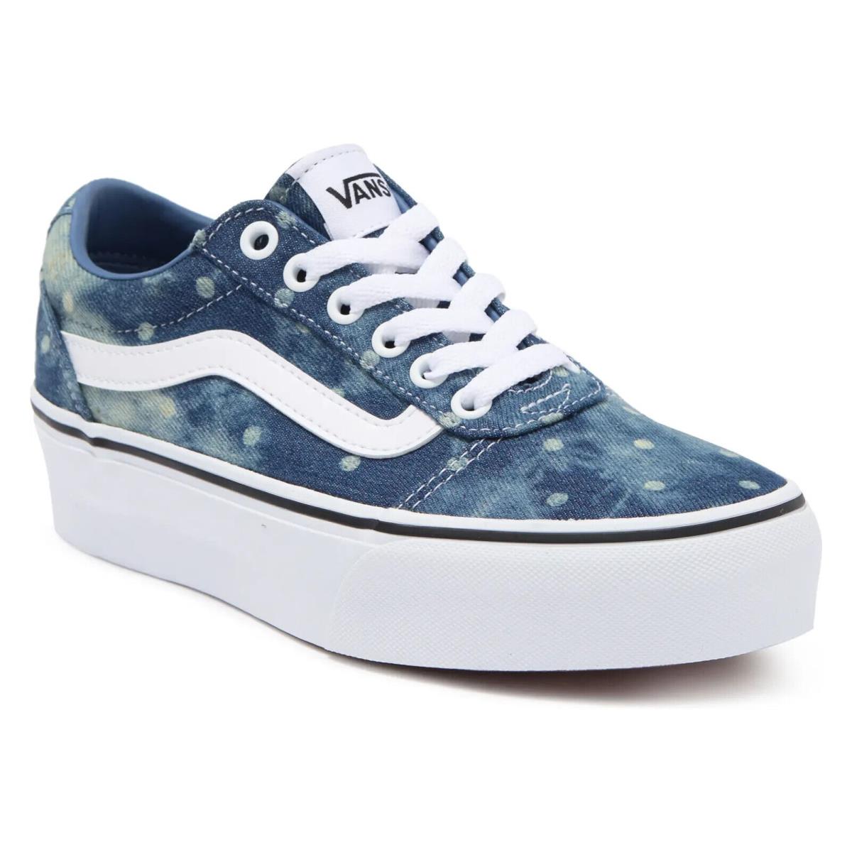 Vans Women`s Ward Platform Denim Dots Blue/white Skate Shoes - Size 7.5