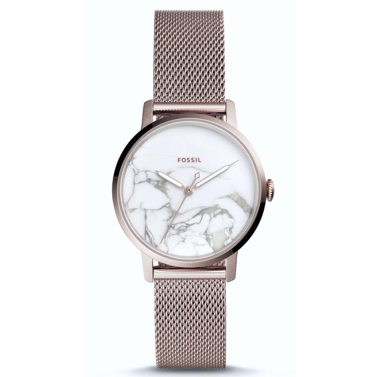 Fossil Neely White Marble Dial Rose Gold Stainless Steel Watch Ladies