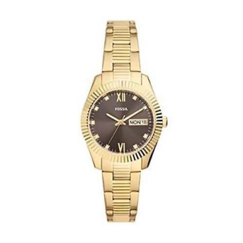 Fossil Women`s Scarlette Mini Quartz Stainless Steel Leather Three-hand Watch Gold/Brown Dial