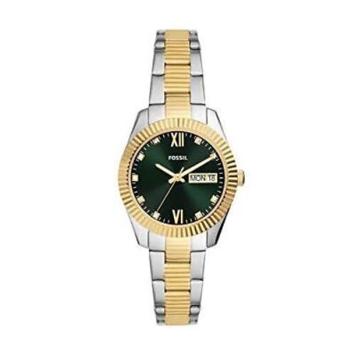 Fossil Women`s Scarlette Mini Quartz Stainless Steel Leather Three-hand Watch Gold/Silver/Green