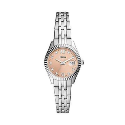 Fossil Women`s Scarlette Mini Quartz Stainless Steel Leather Three-hand Watch Silver/Rose Gold Micro