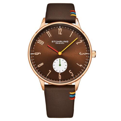 Stuhrling 4026 5 Romania Quartz Brown Leather Date Mens Watch