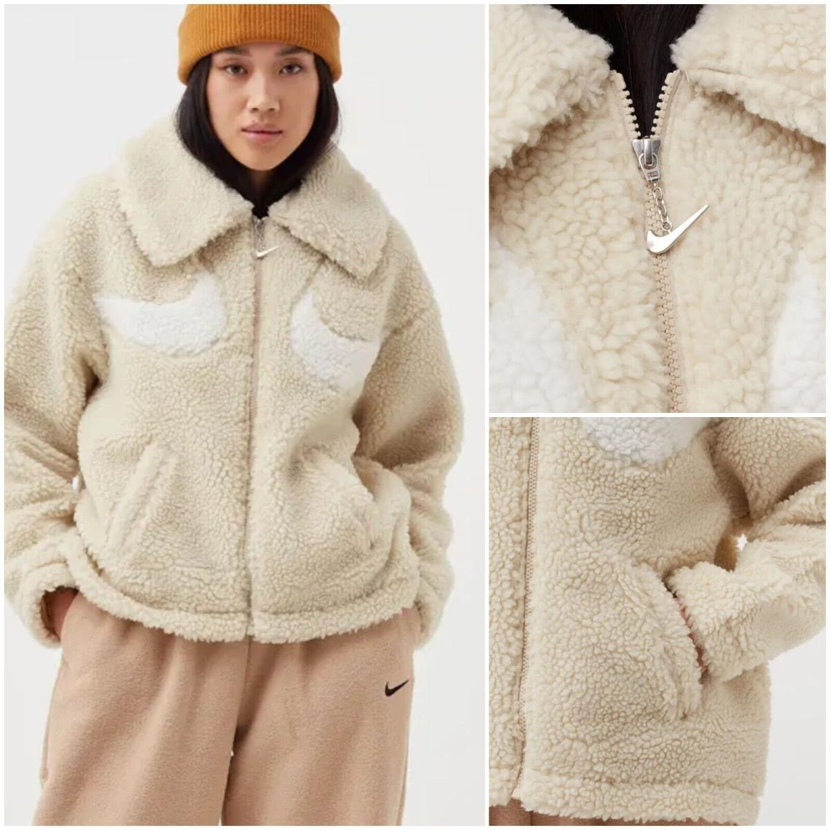 Nike Sportswear Swoosh Sherpa Women`s Full-zip Oversized Jacket Size XL