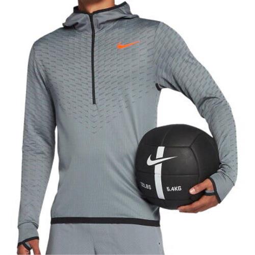 Nike Men`s Gray Lightweight Dri-fit Training Top Half-zip Hoodie
