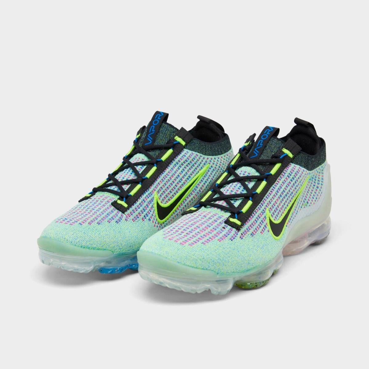 Nike Air Vapormax 2021 Flyknit Running Shoes Volt / Blue / Sil Sz 8.5 DX3368 700