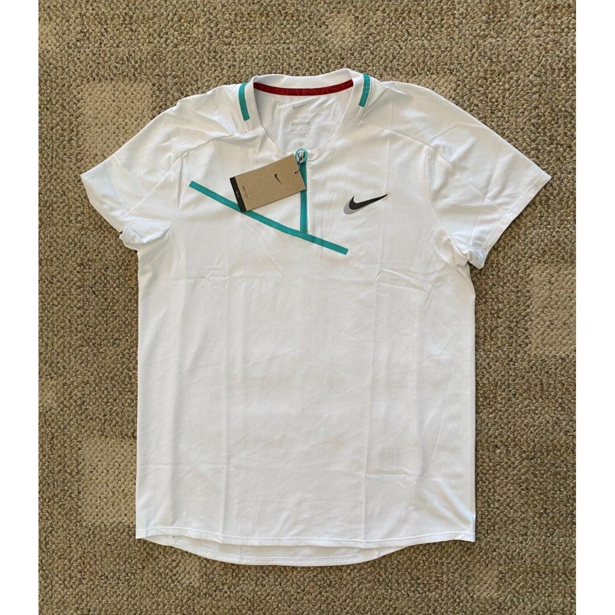 Men`s Size XL Nike Court Dri-fit Slam Tennis Shirt Top Zip Neck White DD8309-100