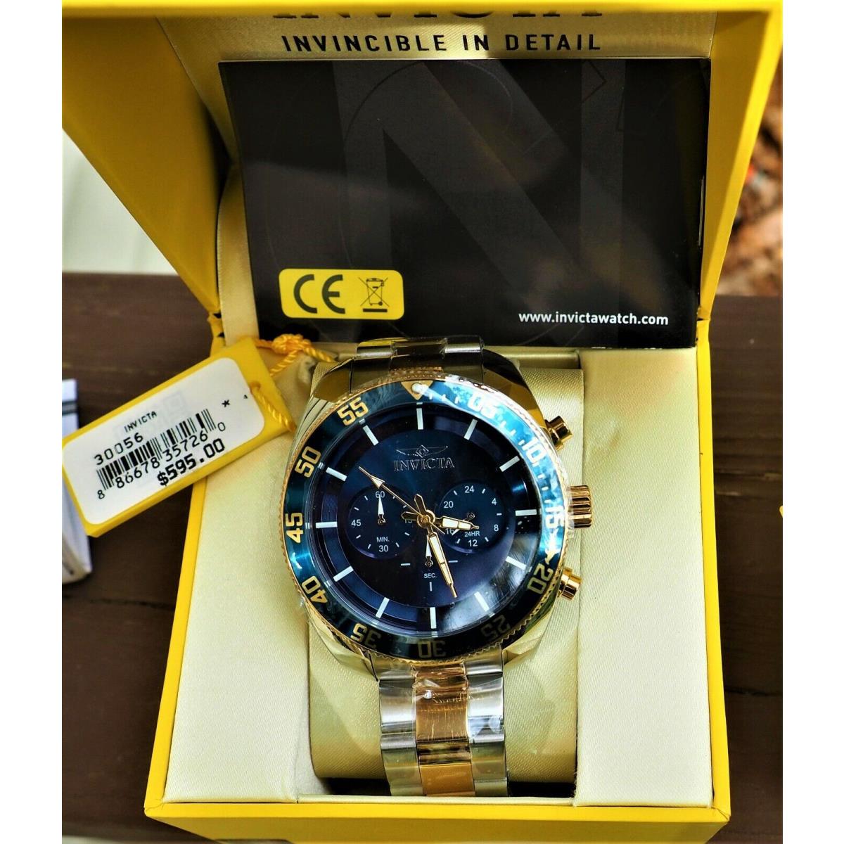 Invicta Pro Diver 30056 Men`s Round Blue Dial Chronograph 24 Hour Two Tone Watch