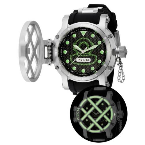Invicta Pro Diver Men`s 57mm Large Russian Diver Luminous Bez Swiss Watch 37349 - Dial: Black, Band: Black, Bezel: Green