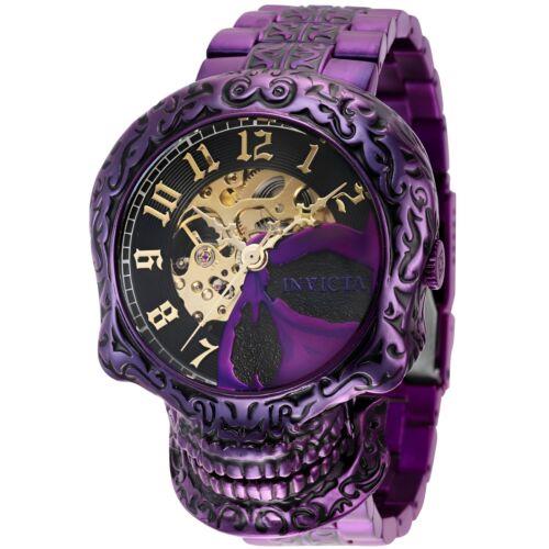 Invicta Men`s Watch Artist Automatic Skull Skeleton Dial Purple Bracelet 40758