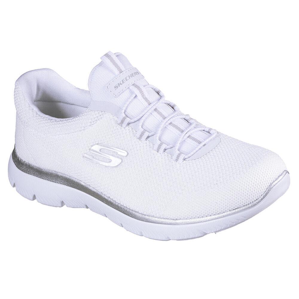 Womens Skechers Sport Summits Cool Classic White Silver Mesh Shoes Medium/Regular