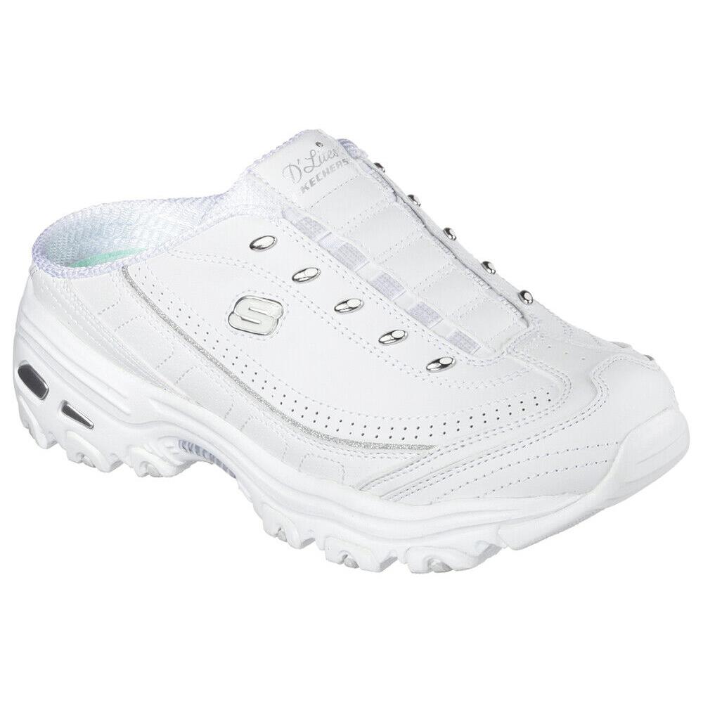 Womens Skechers Sport D`lites Bright Sky White/silver Leather Shoes