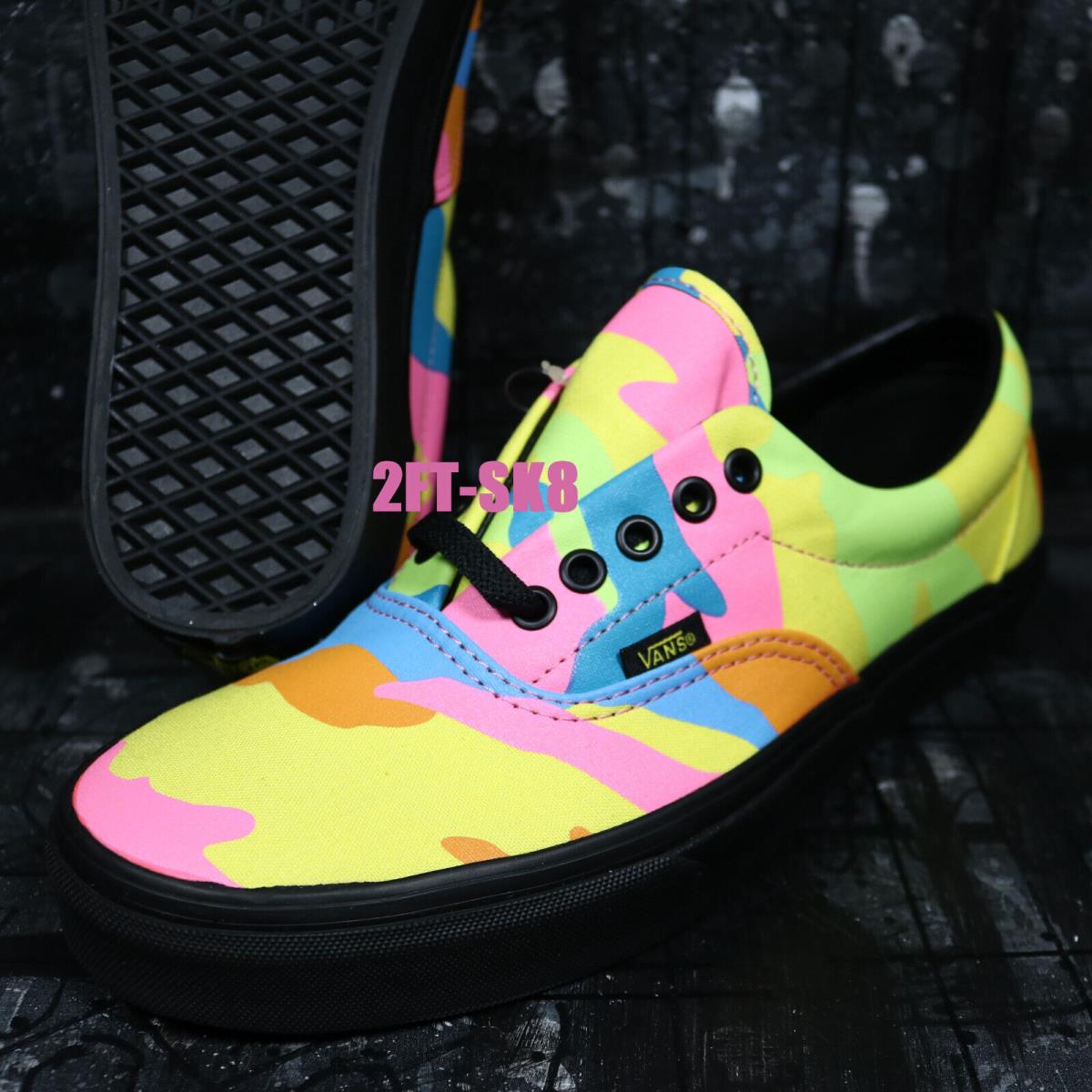 Vans Era Men`s Size 9.5 Neon Multi Camo Black Skate Shoes