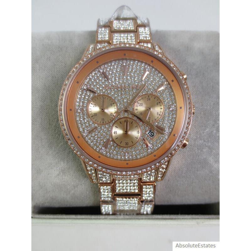 Michael Kors Ritz Rose Gold Pave Glitz Chronograph Watch MK6748