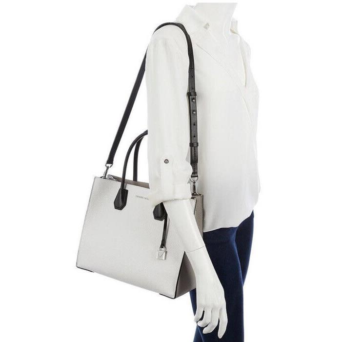 Michael Kors Studio Mercer Large Convertible Tote Handbag White Black Grey Sides