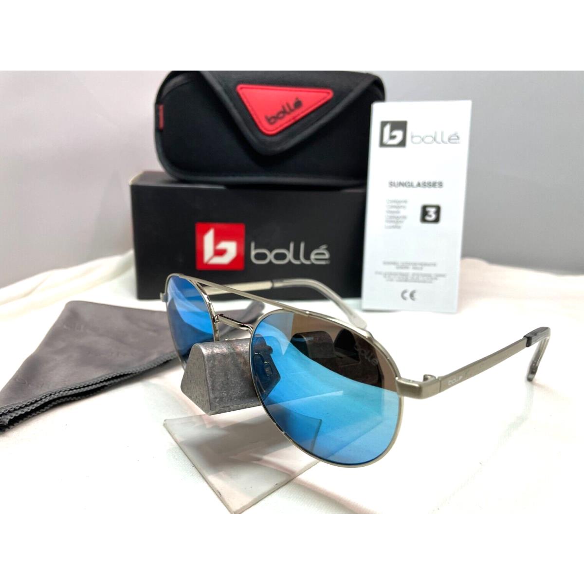 Bolle Ova Sunglasses Shiny Silver Tns Ice Blue Small Round 12589