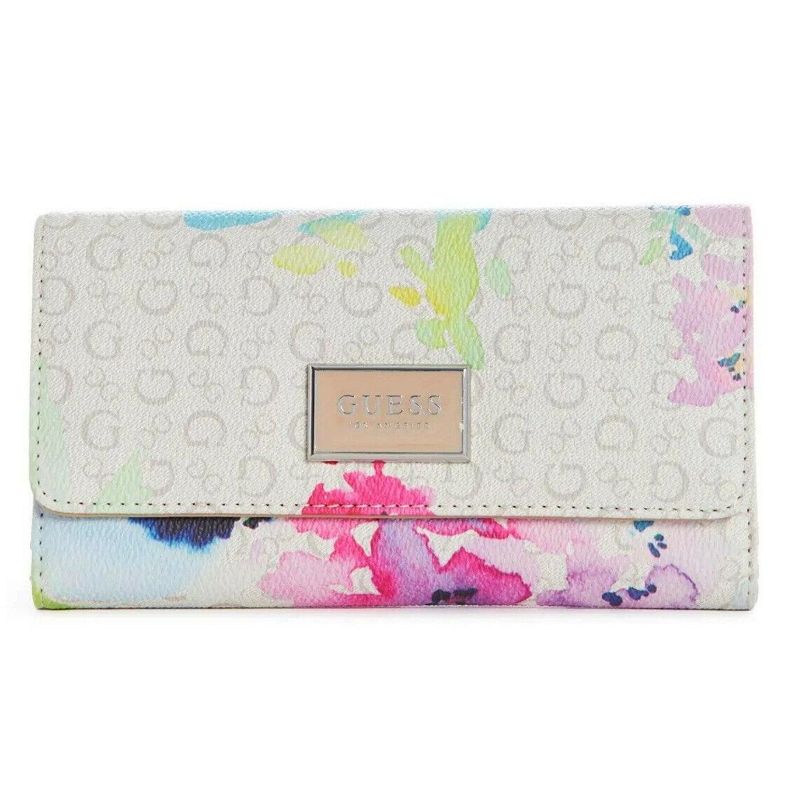 Guess Women`s Logo Floral Print Slim Wallet Clutch Bag