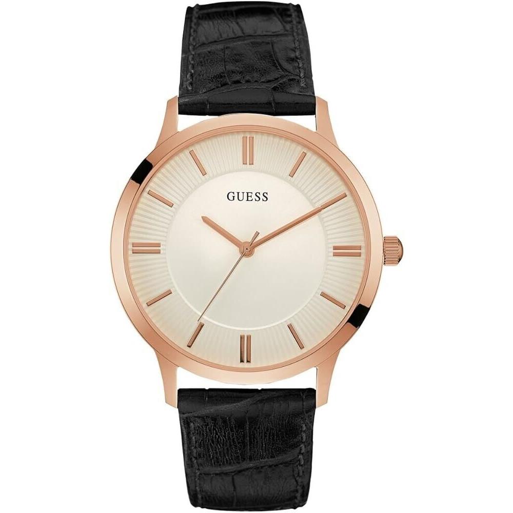 Guess W0664G4 Men`s Escrow Rose Gold Tone Black Leather Band Watch