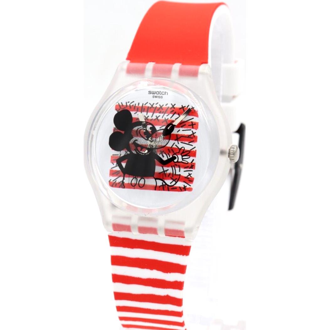Swiss Swatch Disney Mouse Marini RE White-red Silicone Watch 34mm GZ352