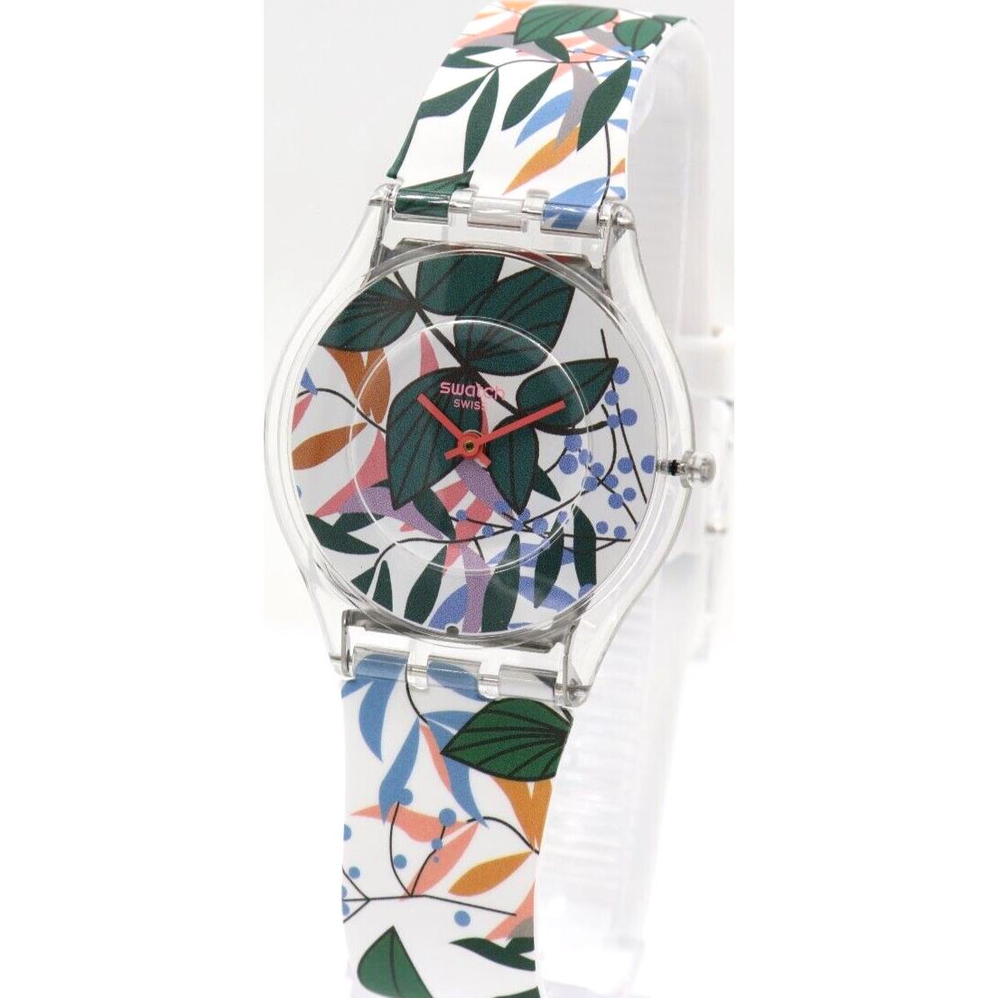 Swiss Swatch Skin Leaves Jungle Silicone Women Watch 34mm SSO8K111