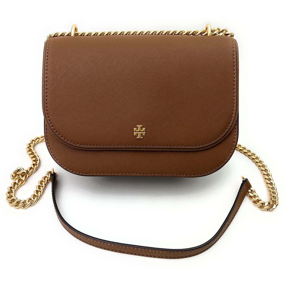 Tory Burch 136092 Emerson Moose Brown Leather Gold Chain Womens Shoulder Bag